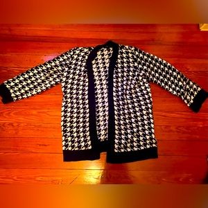 Navy and White Herringbone Pattern Cardigan from Ann Taylor